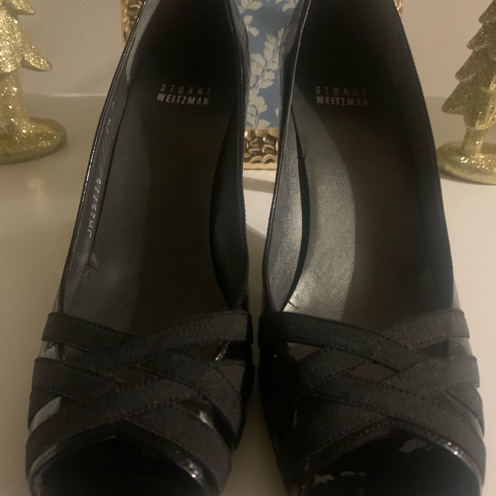 Stuart Weitzman Black Peep-Toe Heels